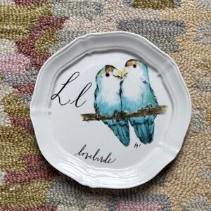 🐦 Anthropologie Linea Carta Diva Pyari Lovebirds Canapé Plate L 2 Blue Lovebirds